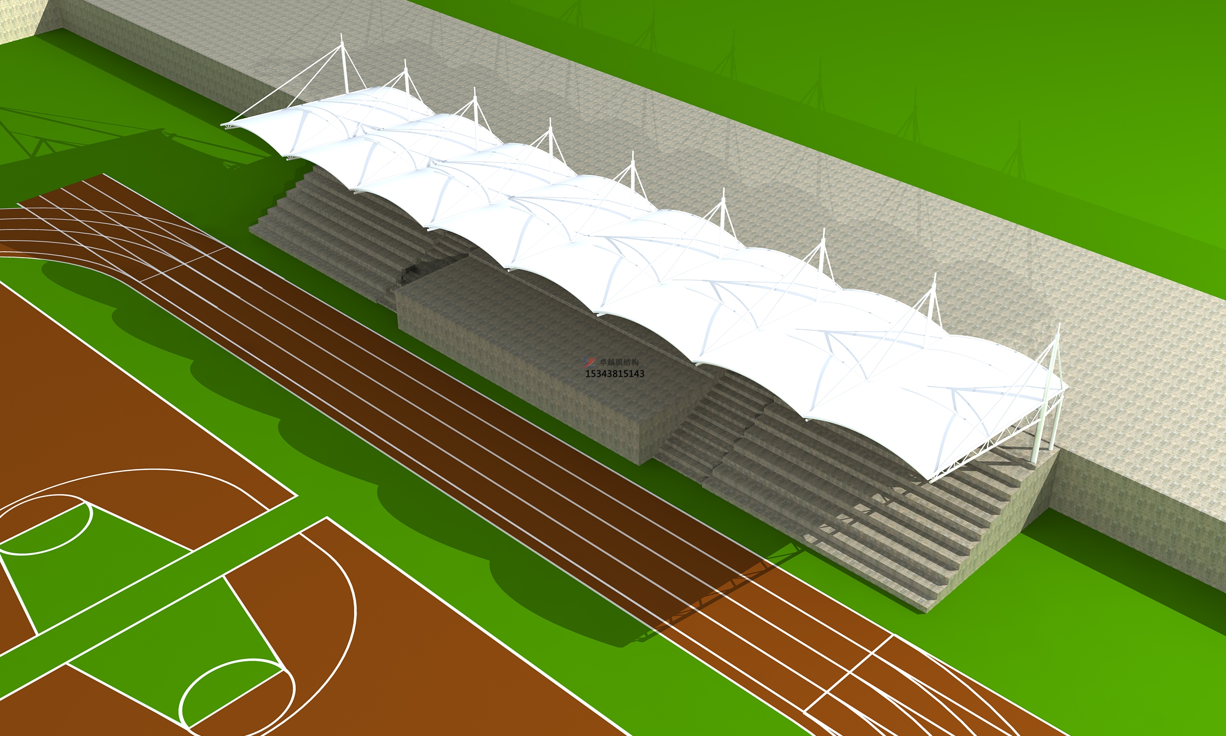 宜君體育公園膜結(jié)構(gòu)【看臺(tái)雨棚】門球場(chǎng)案例